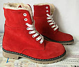 Суперскіткі зимові жіночі чоботи Tima черевики на шнурках теплі замшеві червоні низький хід, фото 9