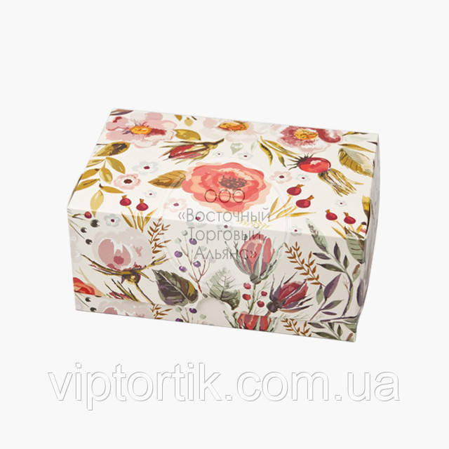 Упаковка для зефіру і еклерів - Акварель квіти - 180х120х80 мм, фото 1