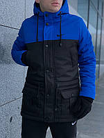 Курточка Парка мужская зимняя сине-черная теплая качественная Найк President