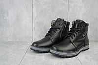 Ботинки мужские из натуральной кожи теплые зима высокие на шнуровке, черные