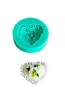 Молд силіконовий для декору Сердечко мереживне з трояндою