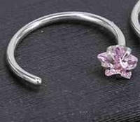 Кольцо, серьга пирсинг для носа с кристаллом розовая звезда 3 мм