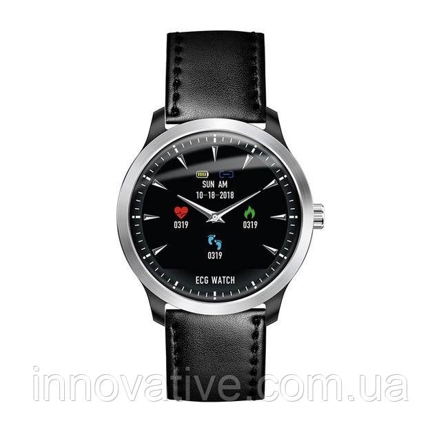 Розумний годинник Blaze Watch N58 Leather з тонометром і ЕКГ (Чорний)
