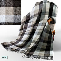 Плед Шерстяной 140X200 бело-бежево-коричневая клетка