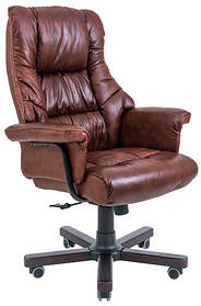 Офісне крісло директорське Richman Конгрес коричнева натуральна шкіра з деревяними накладками на колесиках