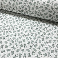 Бавовняна тканина польська зайчики та ведмедики дрібні м'ятні на білому (0055)