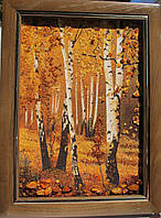 Картина из янтарной крошки "Березовая роща", пейзаж 20х30 см