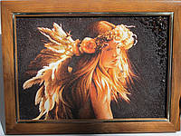 Картина из янтарной крошки "Рыжеволосый ангел" 30х40 см