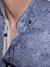 Сорочка чоловіча з довгим рукавом Pierrini vd-0104 блакитна приталені у візерунок стрейч коттон Туреччина, фото 3
