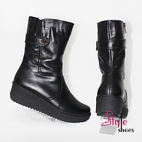 Напівчоботи жіночі з натуральної шкіри чорного кольору, низька танкетка  «Style Shoes», фото 2
