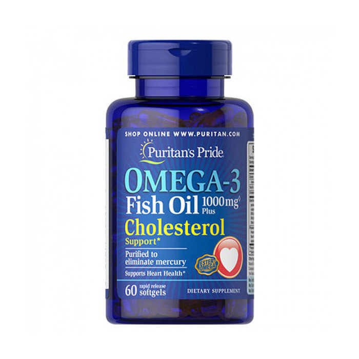 Риб'ячий жир Омега-3 + підтримка холестерол Puritan's Pride Omega-3 Fish Oil 1000 mg Plus Cholesterol Support 60 softgels