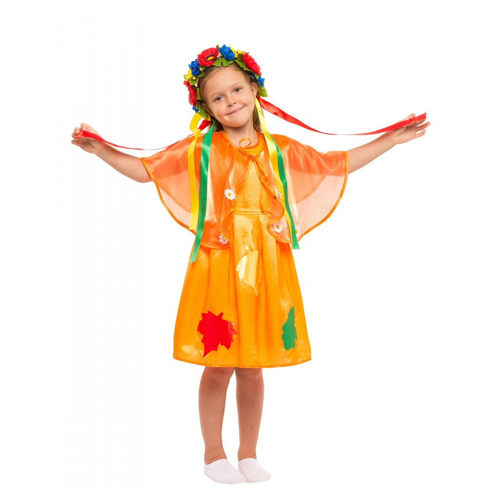 Карнавальний костюм Осіні для дівчинки плаття накидка та віночок зі стрічками, фото 1