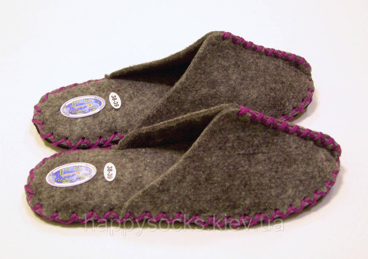 Комнатные войлочные тапочки женские для дома с фиолетовым шнурком - фото 3 - id-p203367840