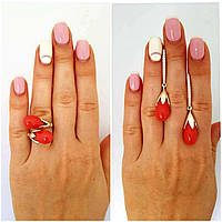 Срібний комплект прикрас «Тепло Корала» з теракотовим акцентом