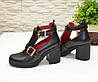 Відкриті ботильйони жіночі на підборах, колір чорний/червоний, фото 3