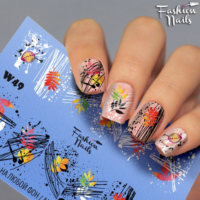Осінній слайдер-дизайн Fashion nails (Наклейки для дизайну нігтів) листочок осінній арт.W49