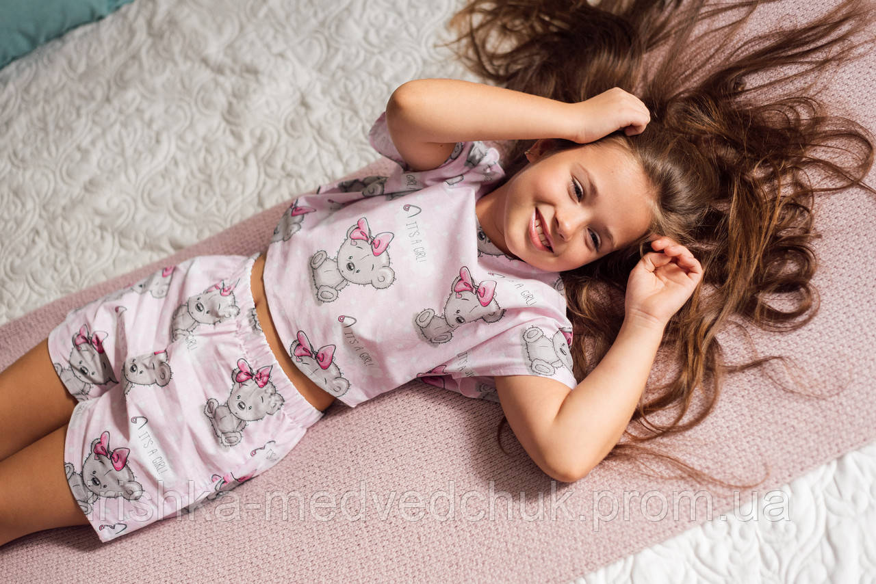 Піжама Eirena Nadine (785-46) Ведмедики 146/36 рожева футболка і шорти