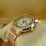 Жіночий кварцевий наручний годинник Rolex A172 золотого кольору з білим циферблатом з датою на метал браслеті, фото 2