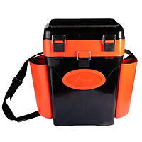 Ящик для зимней рыбалки "FishBox" Helios Тонар (10л) с навесными стаканами Черно-оранжевый