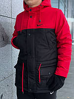 Курточка Парка мужская зимняя теплая красно-черная качественная Найк President