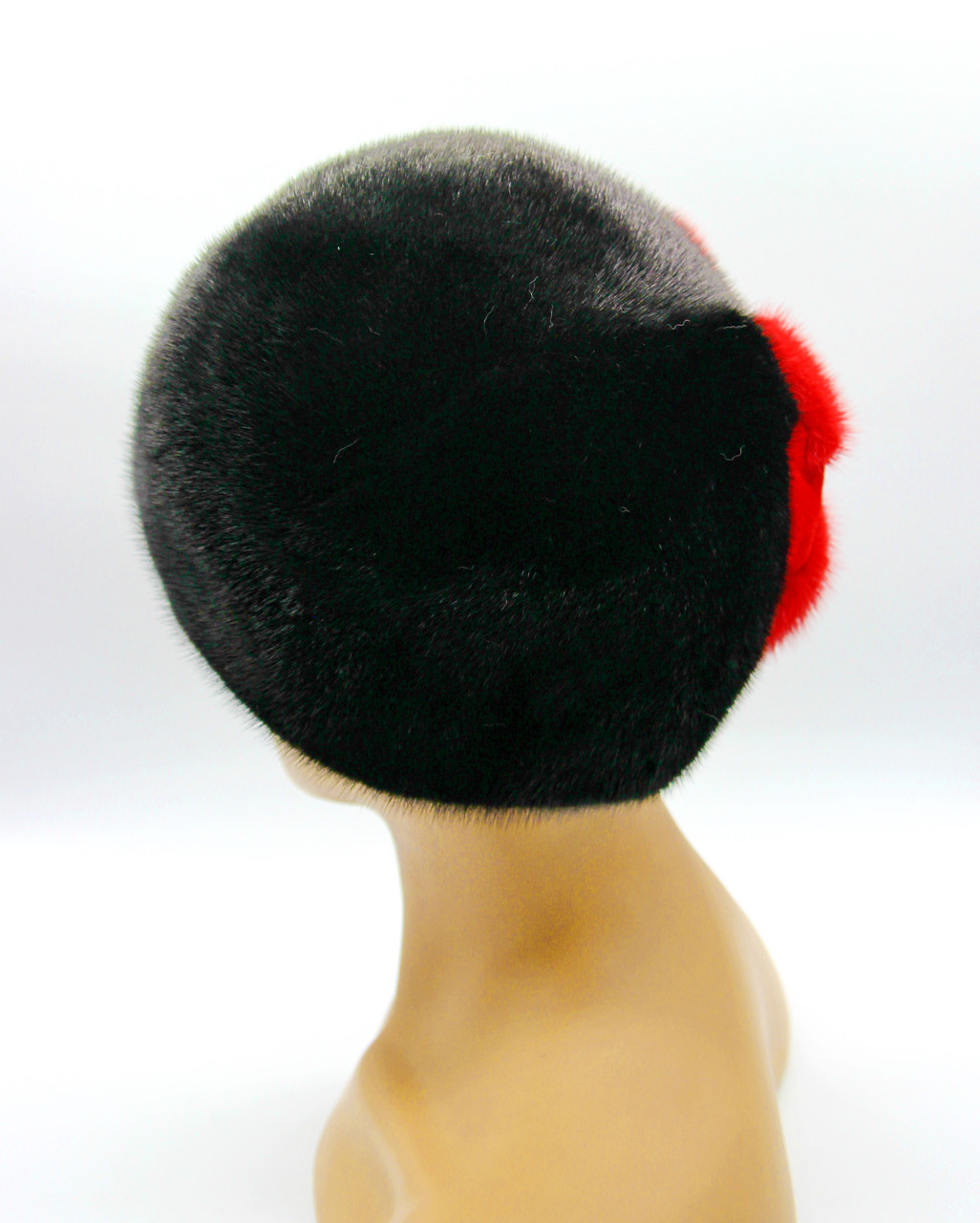 Женская меховая шапка из норки "Шарик с аппликацией" черно - красная. - фото 3 - id-p1058299709