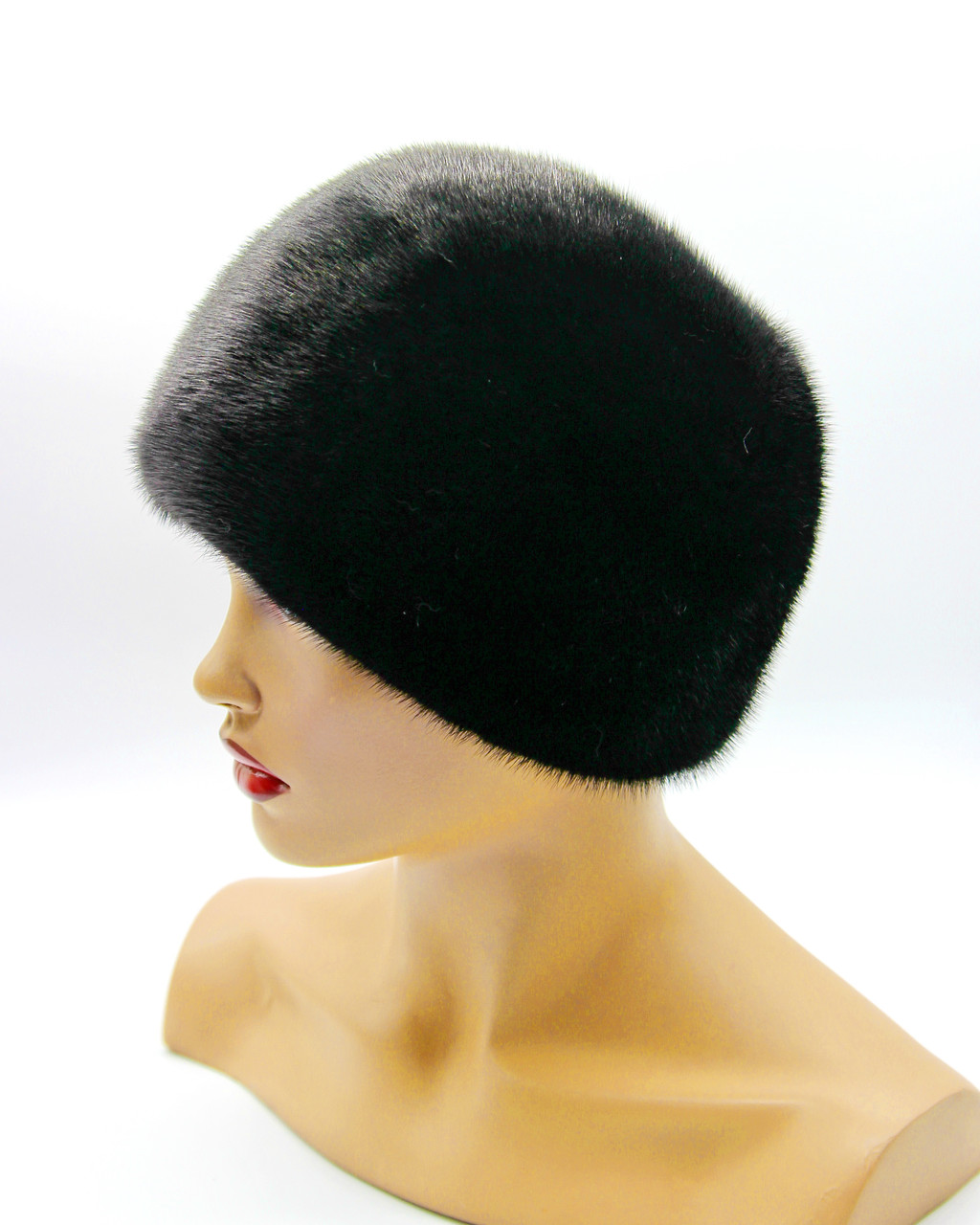 Женская меховая шапка из норки "Шарик с аппликацией" черно - красная. - фото 5 - id-p1058299709