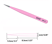 Пінцет Vetus прямий CS-12, колір рожевий