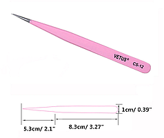 Пінцет Vetus прямий CS-12, колір рожевий