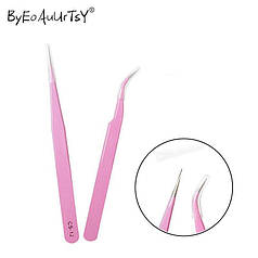 Набір Пінцетів для нарощування вій Vetus CS-15 + CS-11 , КОЛІР РОЖЕВИЙ