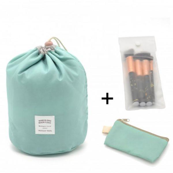 Косметичка Makeup box, Сумка-органайзер для косметики зелена + косметичка і чохол для кистей