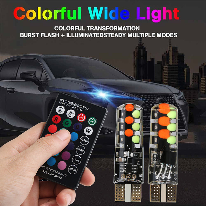 Світлодіодні автомобільні лампи RGB LED T10 W5W + пульт (16 кольорів, стробоскоп, мигалка)