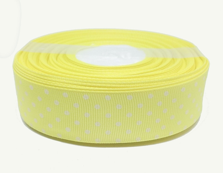 Стрічка швейна фурнітура в білий горошок жовта світла