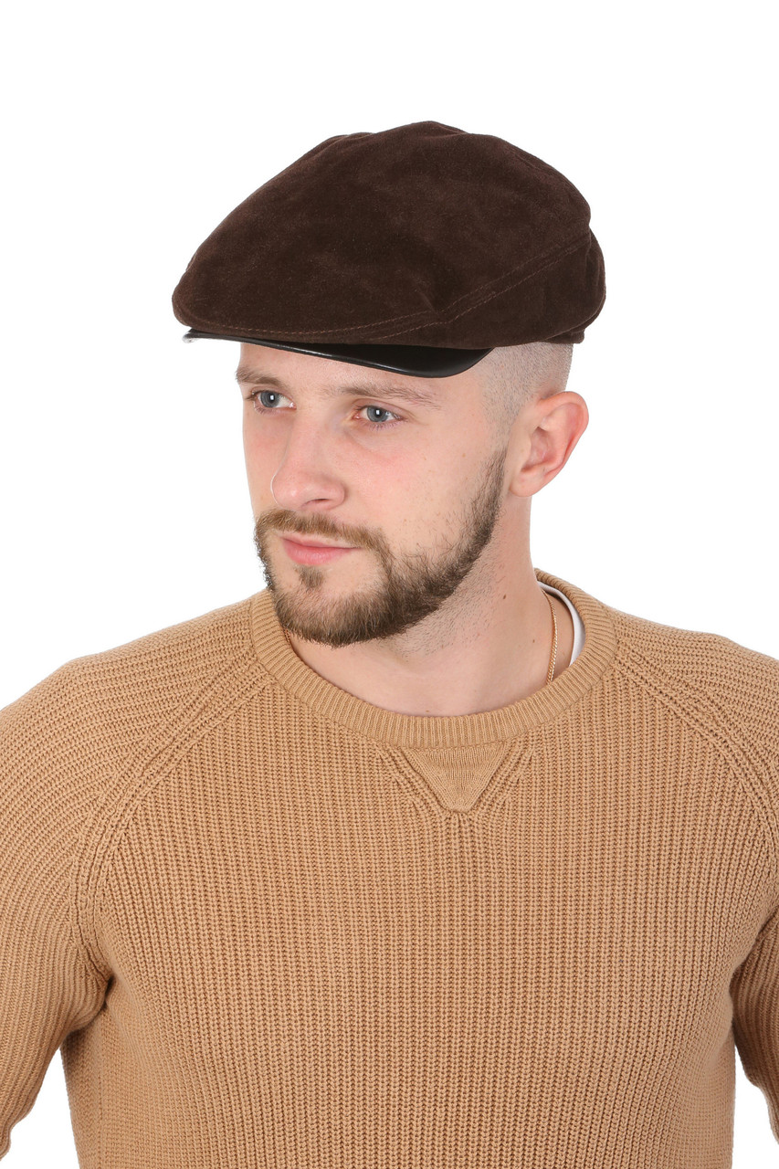 Кепка чоловіча класична реглан із натуральної замші коричнева, фото 1