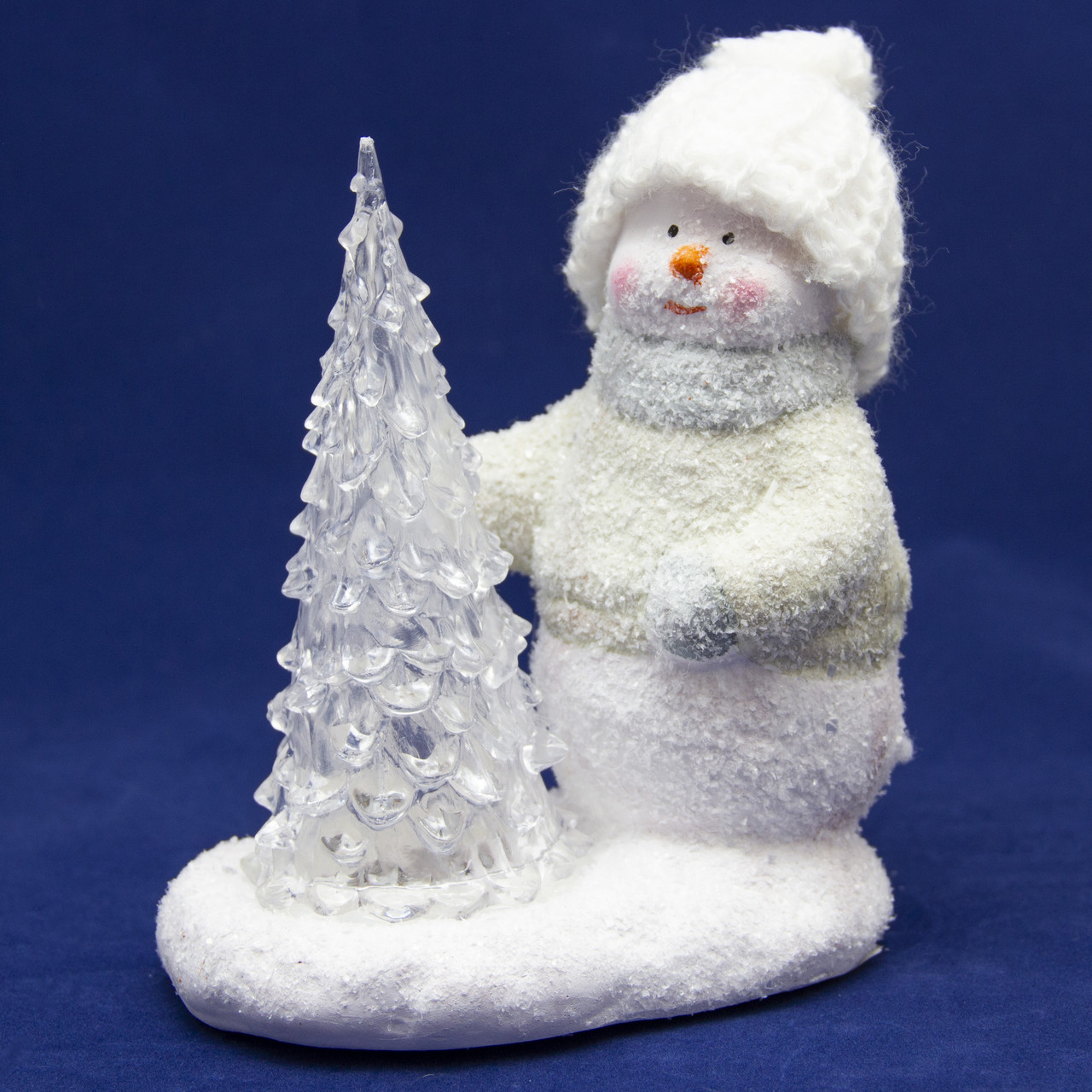 Декоративна фігурка, що світиться - Сніговик з ялинкою, 14x11x14 см, білий, магнезія (920241)