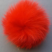 Меховой бубон (помпон) из натурального меха кролика.Цвет красный.Размер 6-8 см