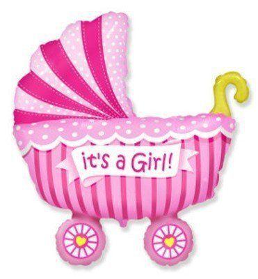 Фольгована куля фігура коляска Baby girl рожева