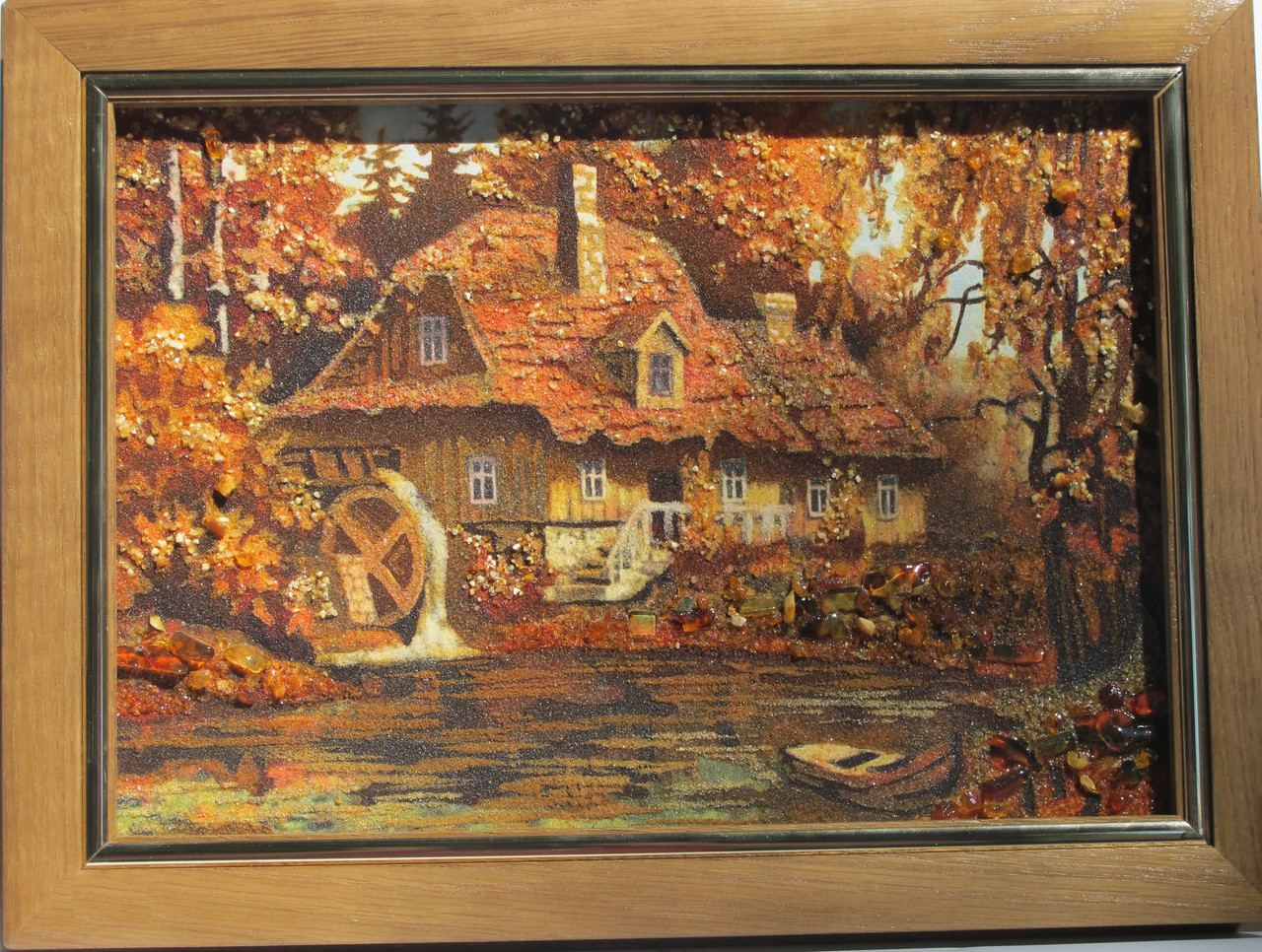 Картина з бурштинової крихти "Домік на річці" (пейс) 20х30, фото 1