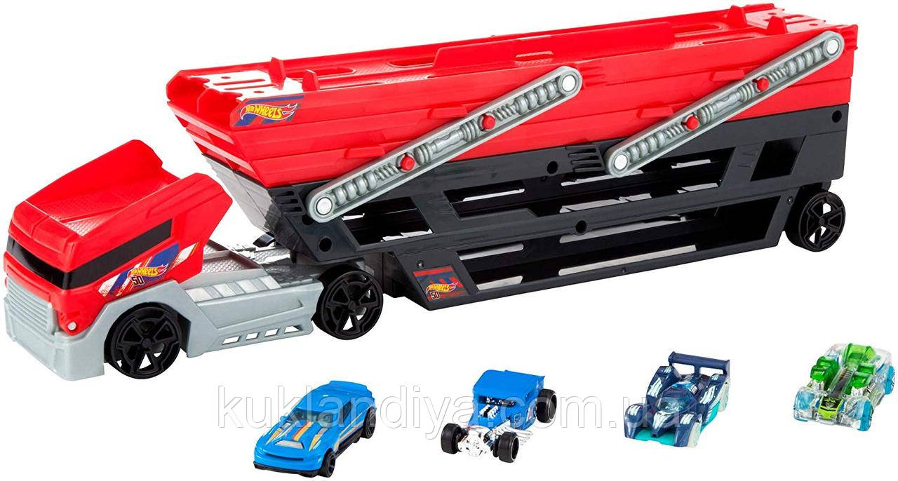 Хот Вілс вантажівка-транспортер і 4 машинки — Hot Wheels Mega Hauler Truck-4 Cars (FPM81), фото 1