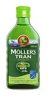 Mollers tran omega-3 риб'ячий жир з Норвегії для дорослих та дітей від 3 років, смак яблук, 250 мл. До 10/2026