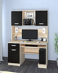 Великий прямий комп'ютерний стіл для ПК з надбудовою, тумбою, місцем для системного блока 125 см Макс Летро