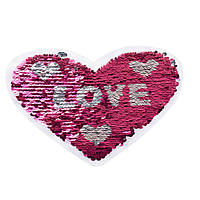 Нашивка Паєтки серце LOVE 210х160мм малинове/срібло (50158.005)