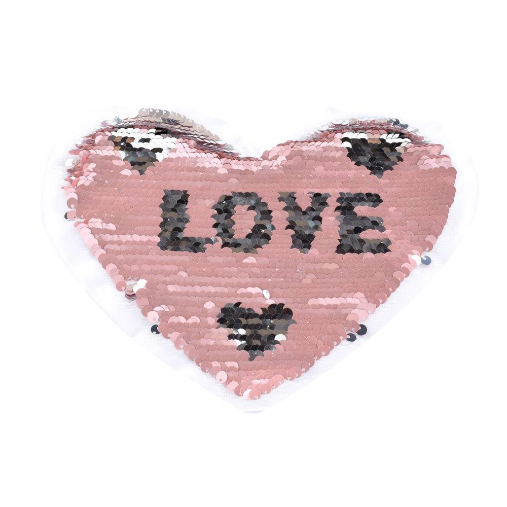 Нашивка Паєтки серце LOVE 210х180мм срібло/фрез (50158.009)