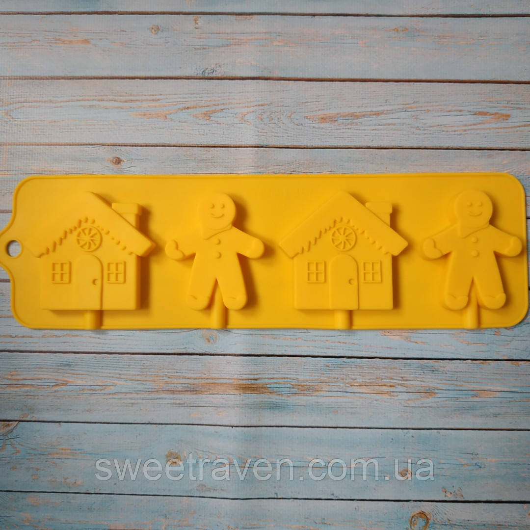 Форма силіконова для цукерок на паличці Будиночок і Пряниковий чоловічок, фото 1