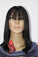 Натуральный парик черный имитация кожи длинные волосы с челкой моно сетка