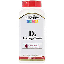 Вітамін D3, 21st Century "Vitamin D3" 5000 МО (360 таблеток)