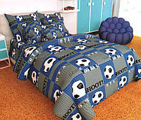 Детское постельное белье полуторный размер «Футбольный мяч на синем»