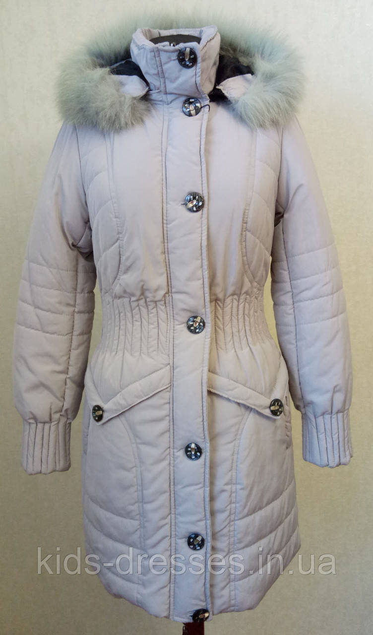 Сіре жіноче зимове напів-пальто з капюшоном, розмір 46