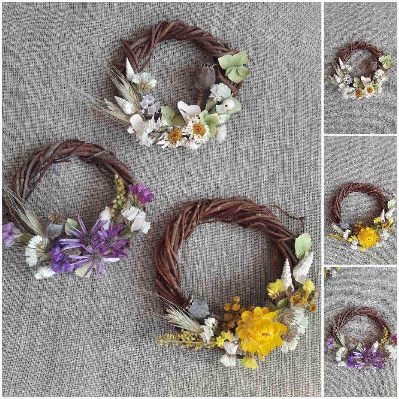 Набор красивых веночков из натуральных материалов, 3 шт., диам. 8-10 см., фото 1