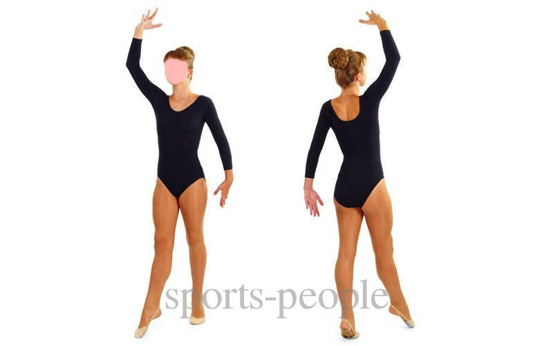 Купальник із довгим рукавом, для гімнастики та танців, еластик, розміри: S, L (зріст 1.10-1.34), чорний L