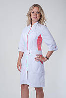 Медицинский женский халат на молнии с персиковыми вставками 40,42,50 48